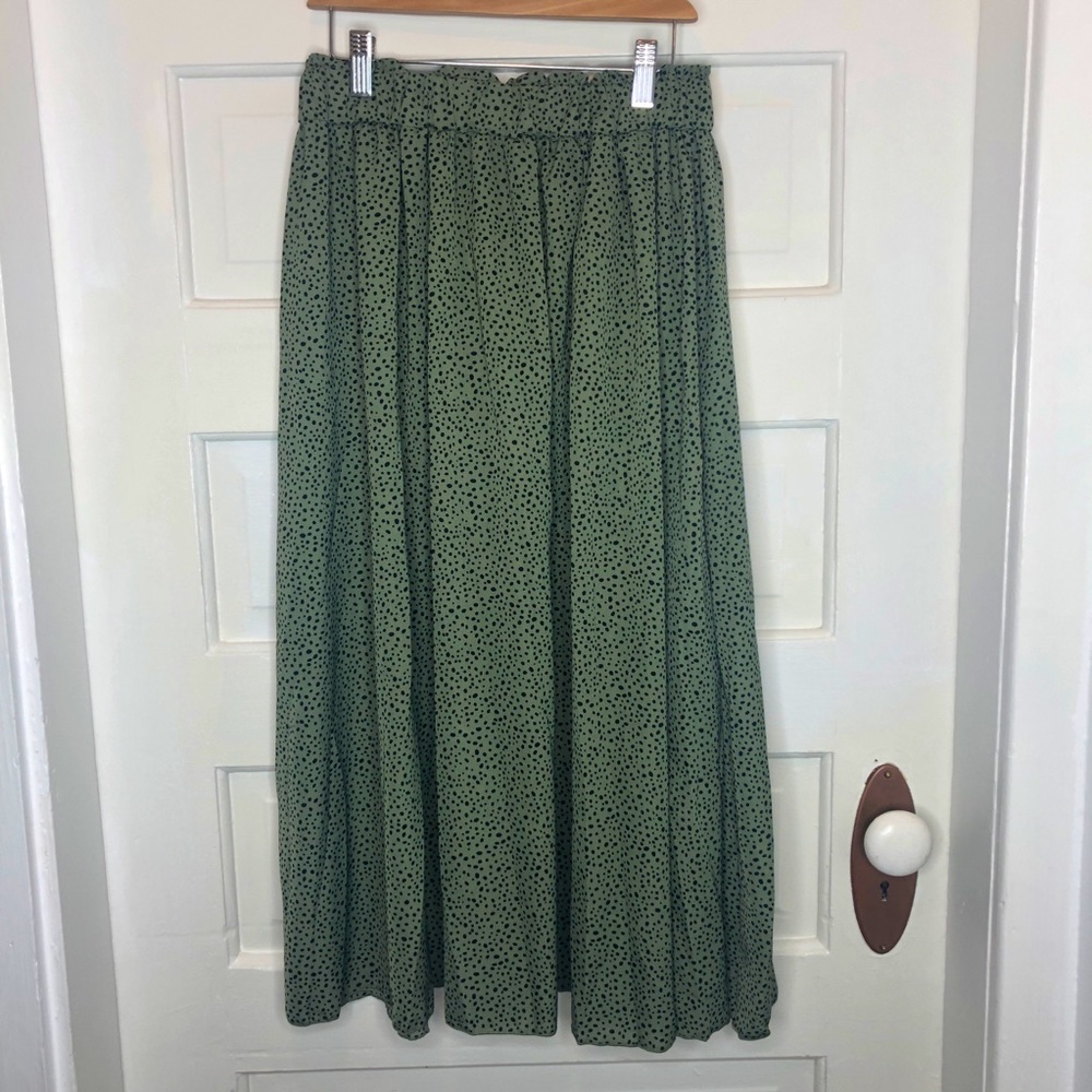 Olive green polkadot skirt Small